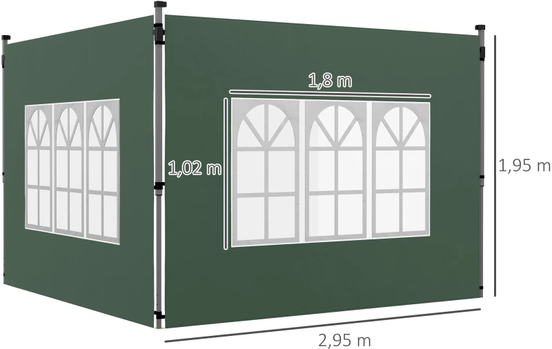 Σετ 2 πλαϊνά για κιόσκι 3x3/3x4 m, πλαϊνός τοίχος με παράθυρο, αδιάβροχο πράσινο