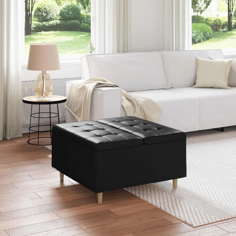 vidaXL Οθωμανικό αποθήκευσης Μαύρο 80 x 80 x 45 cm Τεχνητό δέρμα