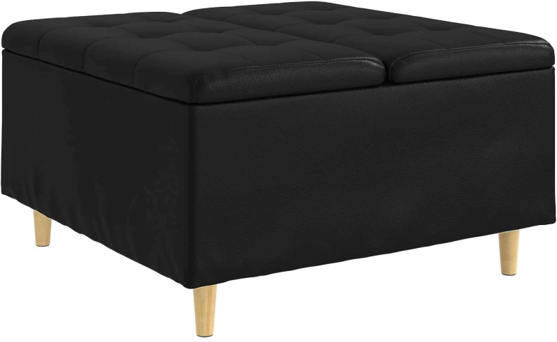 vidaXL Οθωμανικό αποθήκευσης Μαύρο 80 x 80 x 45 cm Τεχνητό δέρμα