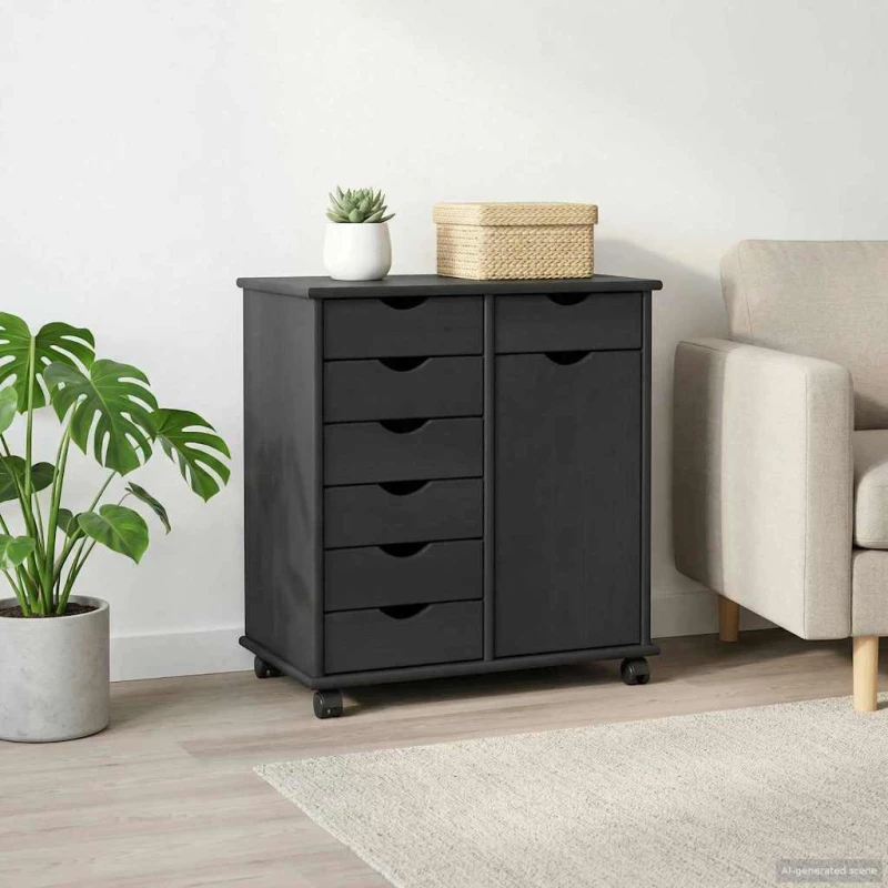 vidaXL Κινητό Ντουλάπι Γκρι 63,5 x 39 x 65,5 εκ Στερεό ξύλο πεύκου