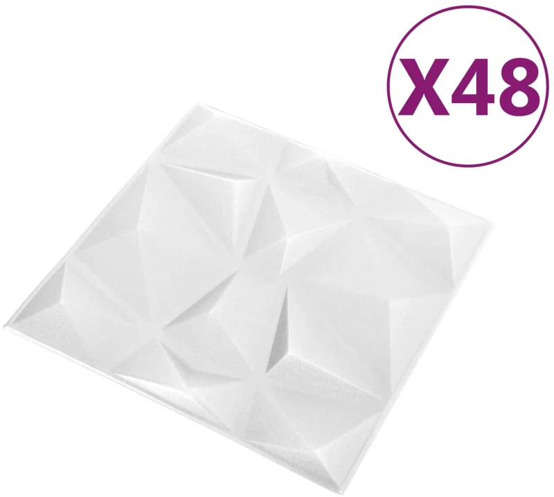 vidaXL Πάνελ τοίχου 48 pcs Διαμάντι Άσπρο 50 x 50 cm Φελιζόλ XPS