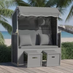 vidaXL Ξαπλώστρα Strandkorb Ανθρακί/Μαύρο Συνθ. Ρατάν/Ξύλο με Μαξιλάρι
