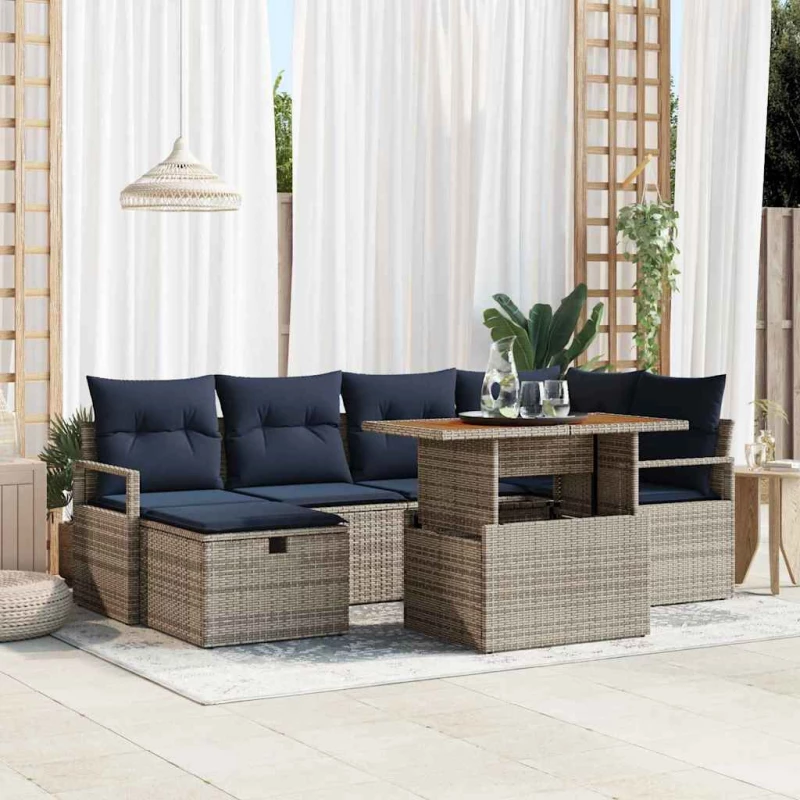 vidaXL Σετ Καναπέ Κήπου με μαξιλάρι 7 pcs Γκρι συνθετικό ρατάν