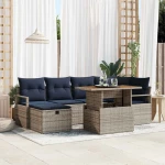 vidaXL Σετ Καναπέ Κήπου με μαξιλάρι 7 pcs Γκρι συνθετικό ρατάν