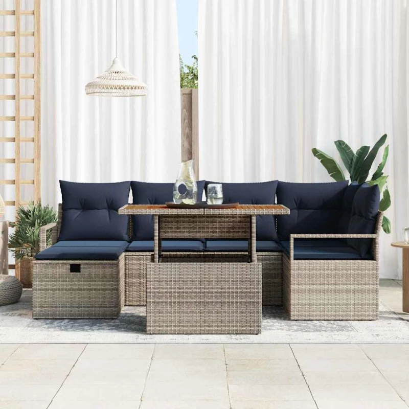 vidaXL Σετ Καναπέ Κήπου με μαξιλάρι 7 pcs Γκρι συνθετικό ρατάν