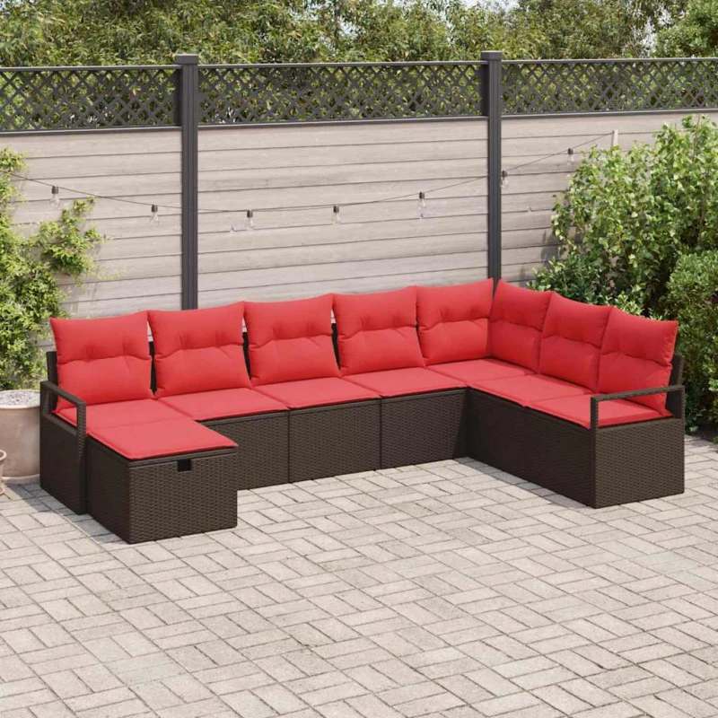 vidaXL Σετ Καναπέ με μαξιλάρι με αποθήκευση 8 pcs Καφέ συνθετικό ρατάν