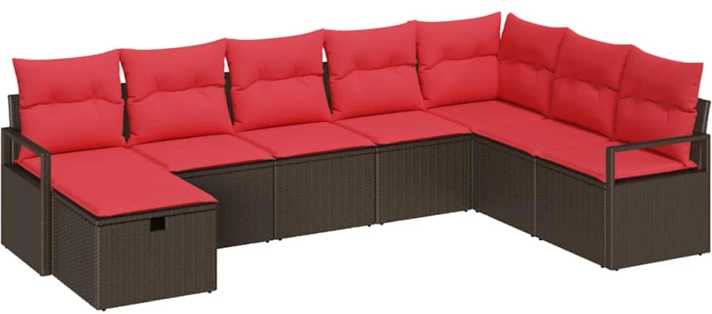 vidaXL Σετ Καναπέ με μαξιλάρι με αποθήκευση 8 pcs Καφέ συνθετικό ρατάν