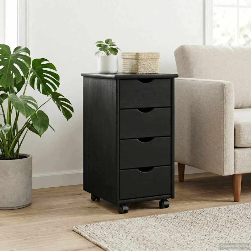 vidaXL Κινητό Ντουλάπι Μαύρο 34 x 39 x 65,5 cm Στερεό ξύλο πεύκου