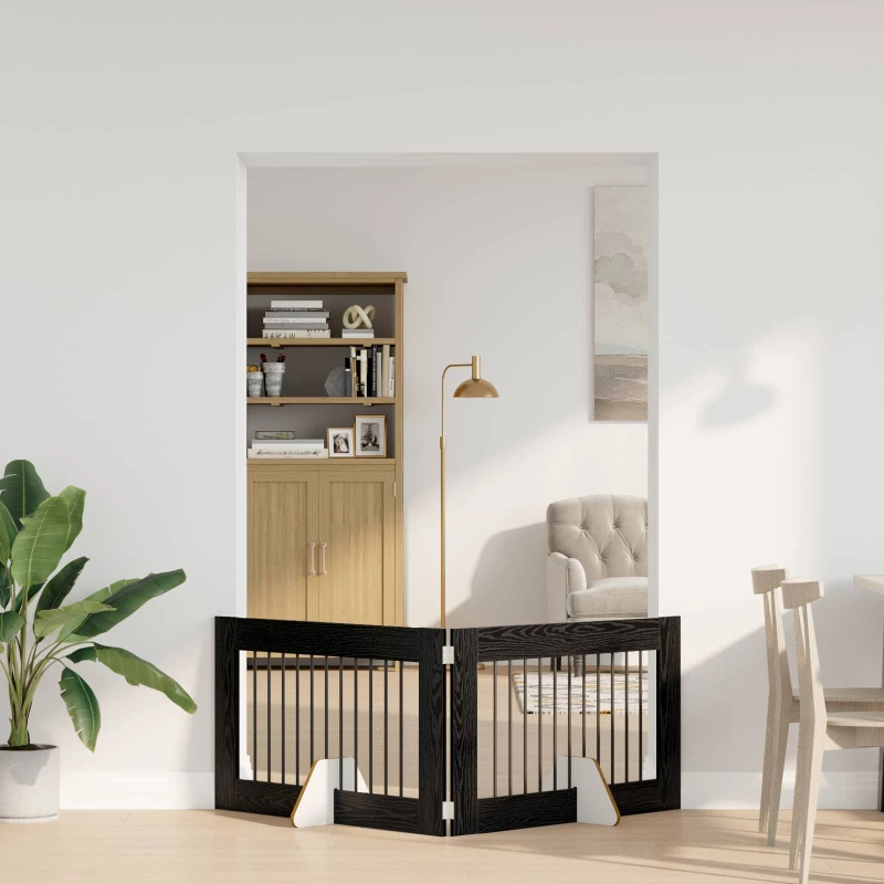 vidaXL Πύλη Σκύλου με Στηρίγματα 2 pcs Μαύρη Δρυς 100 x 60 cm