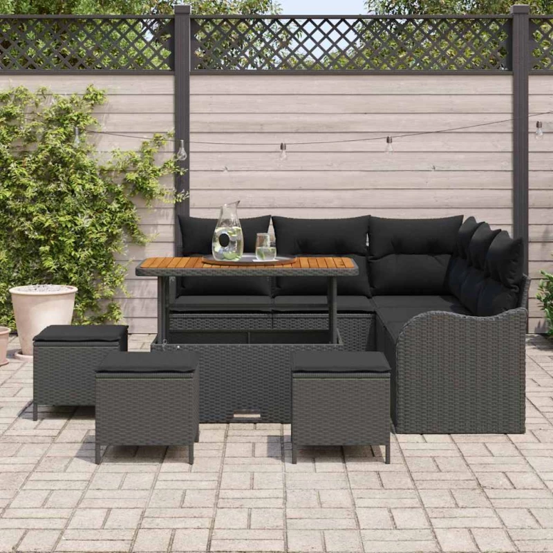 vidaXL Σετ Καναπέ Κήπου με μαξιλάρι 9 pcs Μαύρο συνθετικό ρατάν