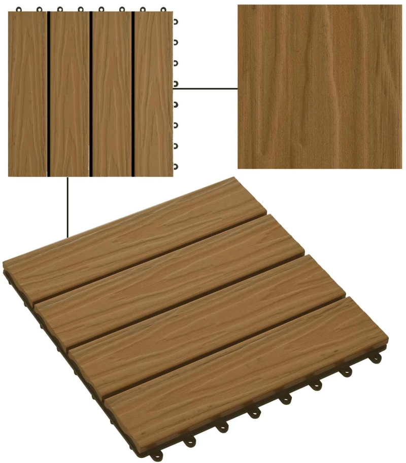vidaXL Πλάκα Κατασκευής 3D Σχεδίαση 11 pcs Ξύλο teak 30 x 30 cm WPC