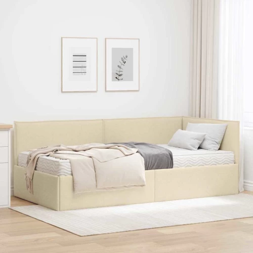 vidaXL Κρεβάτι γωνίας με στρώμα με κεφαλάρι 2 pcs Κρεμ Βελούδο