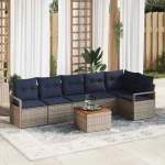 vidaXL Σετ Καναπέ Κήπου με μαξιλάρι 7 pcs Γκρι συνθετικό ρατάν