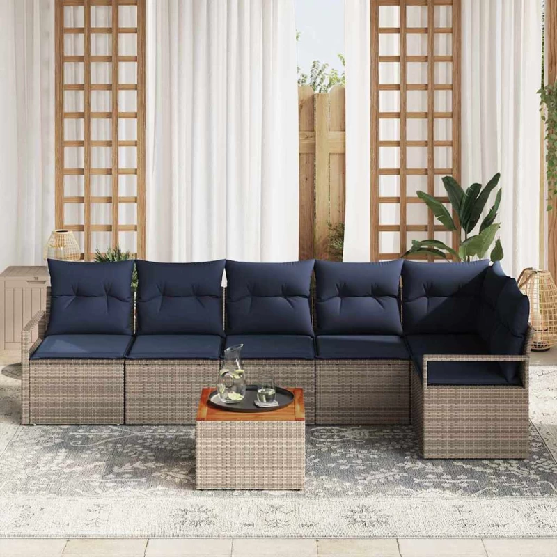 vidaXL Σετ Καναπέ Κήπου με μαξιλάρι 7 pcs Γκρι συνθετικό ρατάν