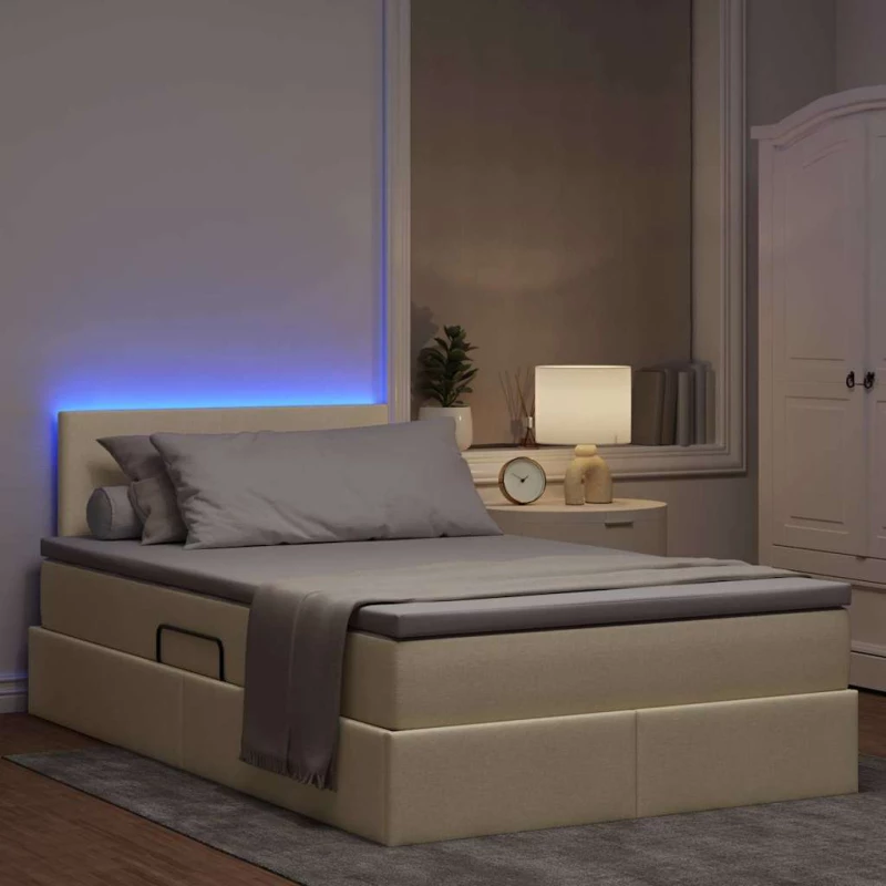 vidaXL Κρεβάτι με αποθηκευτικό χώρο και LED Κρεμ 120 x 190 cm ύφασμα