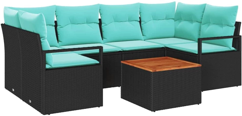 vidaXL Σετ Καναπέ Κήπου με μαξιλάρι 7 pcs Μαύρο συνθετικό ρατάν