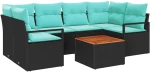 vidaXL Σετ Καναπέ Κήπου με μαξιλάρι 7 pcs Μαύρο συνθετικό ρατάν