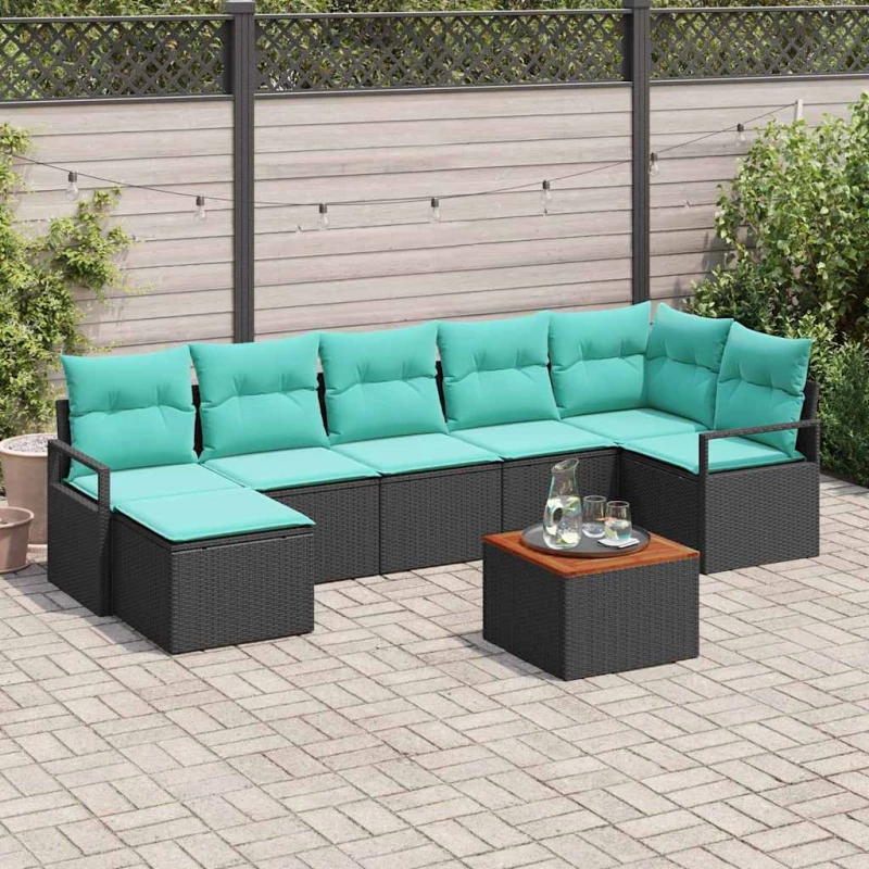 vidaXL Σετ Καναπέ Κήπου με μαξιλάρι 8 pcs Μαύρο συνθετικό ρατάν