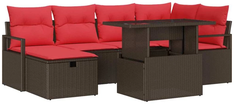 vidaXL Σετ Καναπέ Κήπου με μαξιλάρι 7 pcs Καφέ Πολυ ράταν