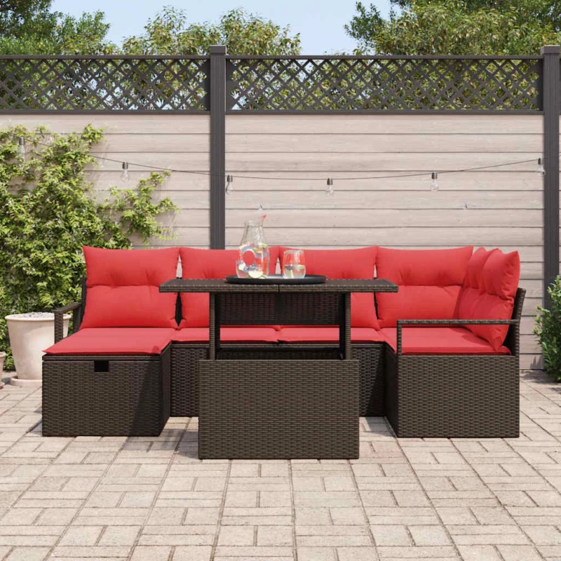 vidaXL Σετ Καναπέ Κήπου με μαξιλάρι 7 pcs Καφέ Πολυ ράταν