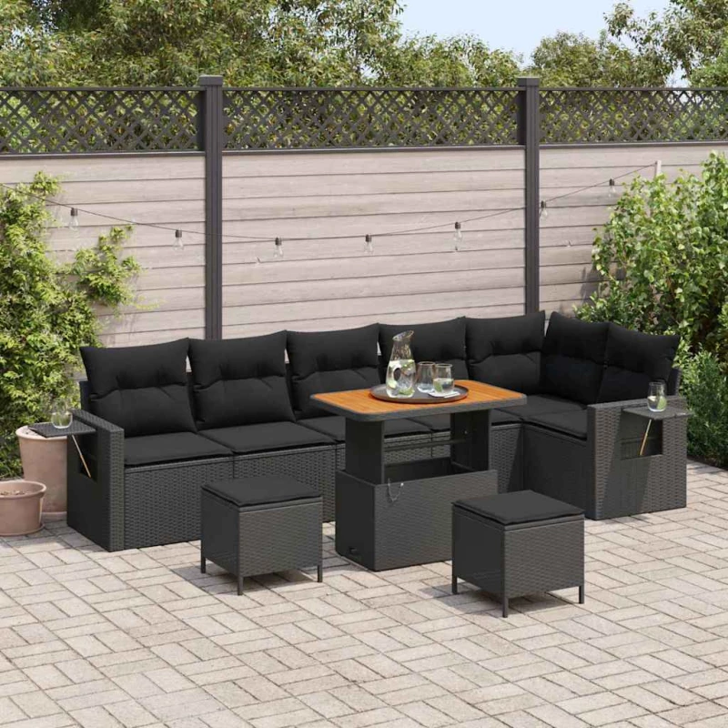 vidaXL Σετ Καναπέ Κήπου με μαξιλάρι 11 pcs Μαύρο συνθετικό ρατάν