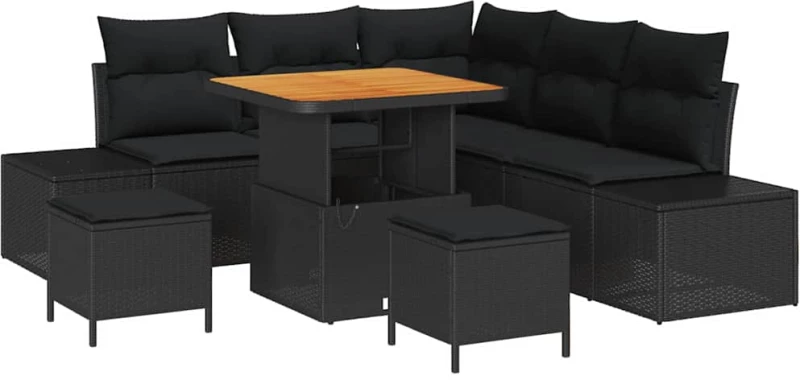 vidaXL Σετ Καναπέ Κήπου με μαξιλάρι 8 pcs Μαύρο Πολυ ράταν