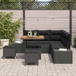vidaXL Σετ Καναπέ Κήπου με μαξιλάρι 8 pcs Μαύρο Πολυ ράταν