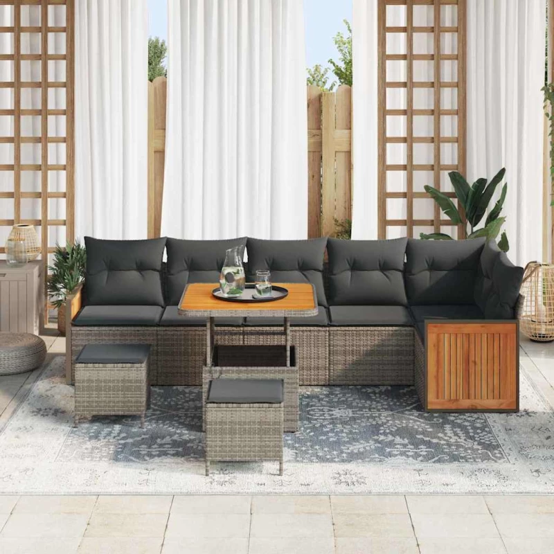 vidaXL Σετ Καναπέ Κήπου με μαξιλάρι 11 pcs Γκρι συνθετικό ρατάν