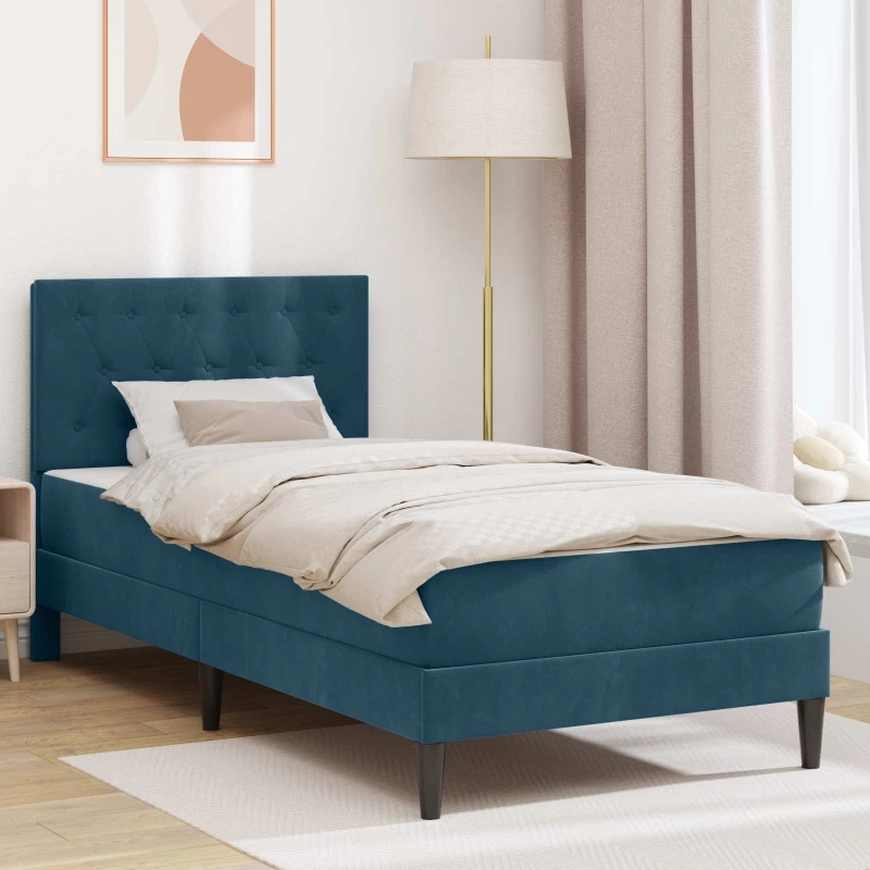 vidaXL Σκελετός κρεβατιού με στρώμα Μπλε 90 x 200 cm Βελούδο