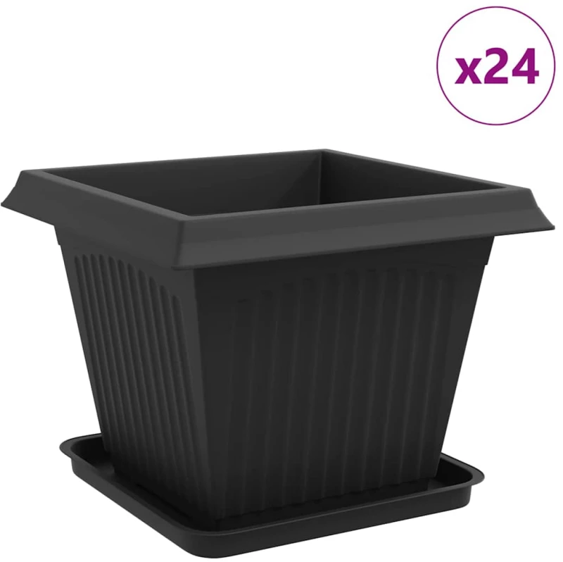 vidaXL Γλάστρες φυτών 24 pcs Μαύρο 43 x 43 x 33,5 εκ Πλαστικό