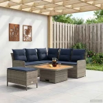 vidaXL Σύνολα επίπλων με μαξιλάρι 5 pcs Γκρι και Navy Blue Ράτα PE