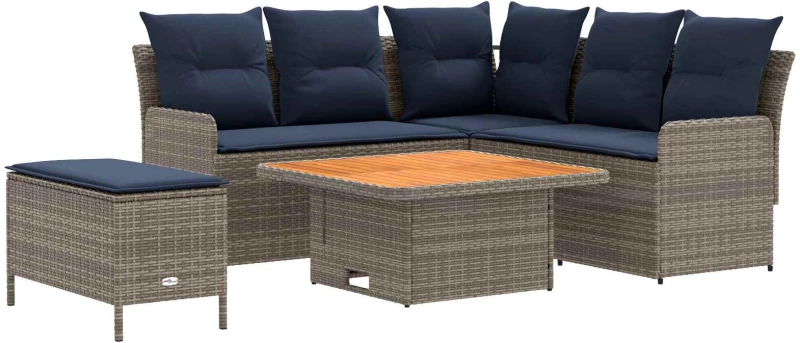 vidaXL Σύνολα επίπλων με μαξιλάρι 5 pcs Γκρι και Navy Blue Ράτα PE