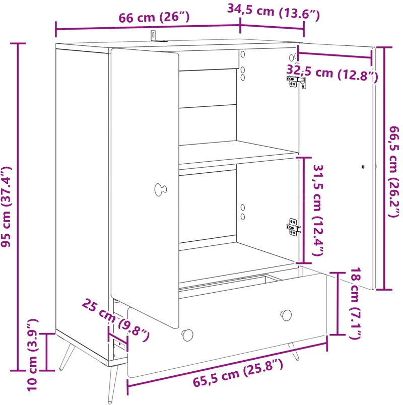 vidaXL Πλαϊνό γραφείο με συρτάρι Γκρι Sonoma 66 x 34,5 x 95 εκ.