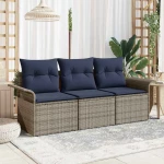 vidaXL Σετ Καναπέ Κήπου με μαξιλάρι 3 pcs Γκρι Πολυ ράταν