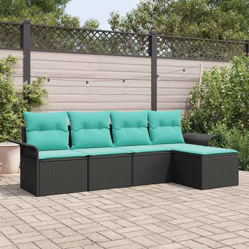 vidaXL Σετ Καναπέ Κήπου με αποθήκευση 5 pcs Μαύρο συνθετικό ρατάν