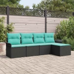 vidaXL Σετ Καναπέ Κήπου με αποθήκευση 5 pcs Μαύρο συνθετικό ρατάν