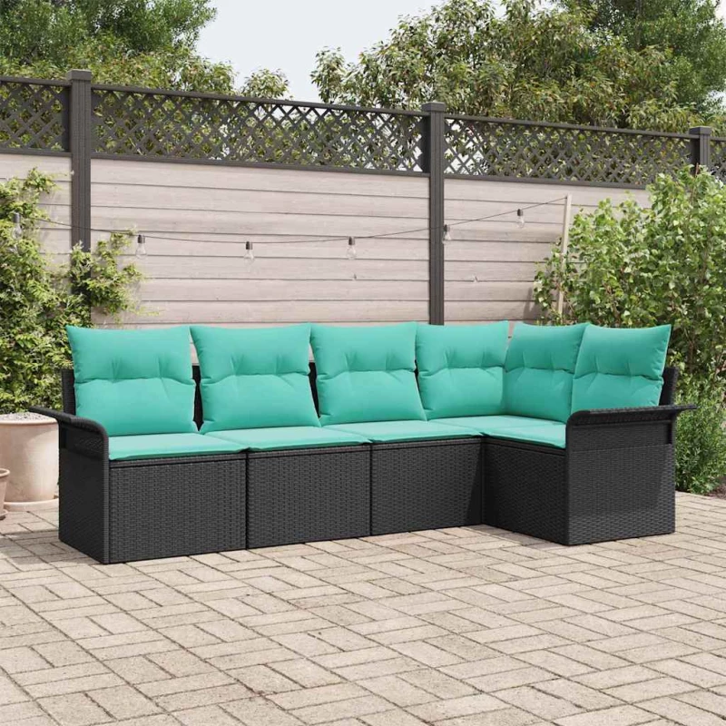 vidaXL Σετ Καναπέ Κήπου με αποθήκευση 5 pcs Μαύρο συνθετικό ρατάν