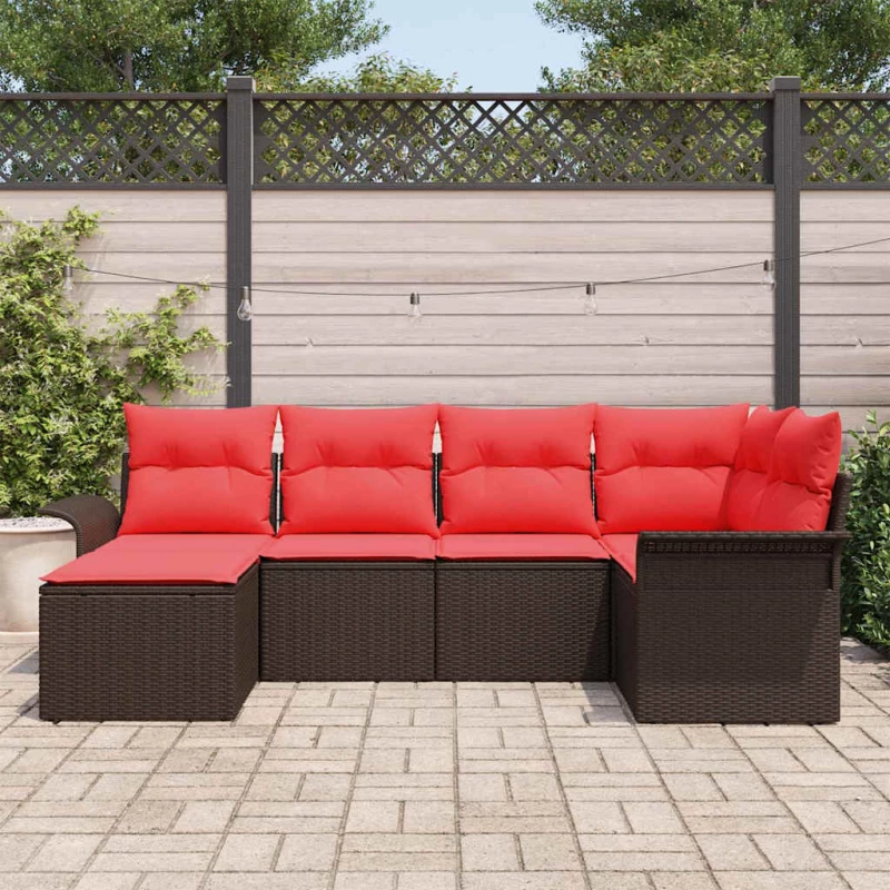 vidaXL Σετ Καναπέ Κήπου με αποθήκευση 6 pcs Καφέ συνθετικό ρατάν