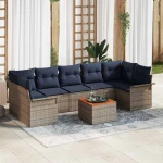 vidaXL Σετ Καναπέ Κήπου 8 pcs Γκρι και Navy Blue συνθετικό ρατάν