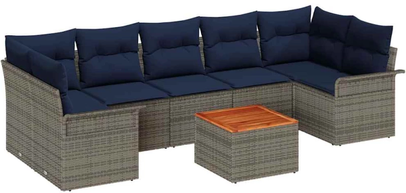 vidaXL Σετ Καναπέ Κήπου 8 pcs Γκρι και Navy Blue συνθετικό ρατάν