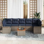 vidaXL Σετ Καναπέ Κήπου 8 pcs Γκρι και Navy Blue συνθετικό ρατάν