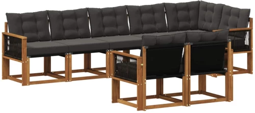 vidaXL Σειρά Καναπέ Εξωτερικού με μαξιλάρι 8 pcs Φυσικό και Μαύρο