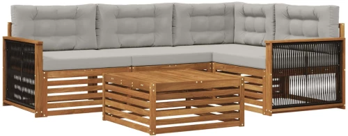 vidaXL Σειρά Καναπέ Εξωτερικού 5 pcs Φυσικό και Ανοιχτό Γκρι