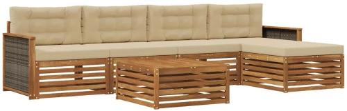 vidaXL Σειρά Καναπέ Εξωτερικού με μαξιλάρι 6 pcs Φυσικό και Μπεζ