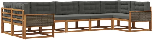 vidaXL Σειρά Καναπέ Εξωτερικού με μαξιλάρι 7 pcs Φυσικό και Ανθρακί