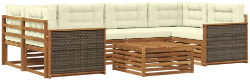 vidaXL Σειρά Καναπέ Εξωτερικού με μαξιλάρι 7 pcs Φυσικό και Κρέμα