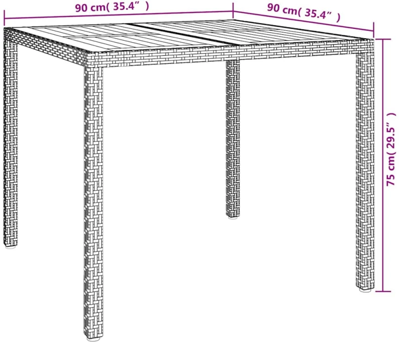 vidaXL Τραπέζι Κήπου Μαύρο 90 x 90 x 75 cm συνθετικό ρατάν