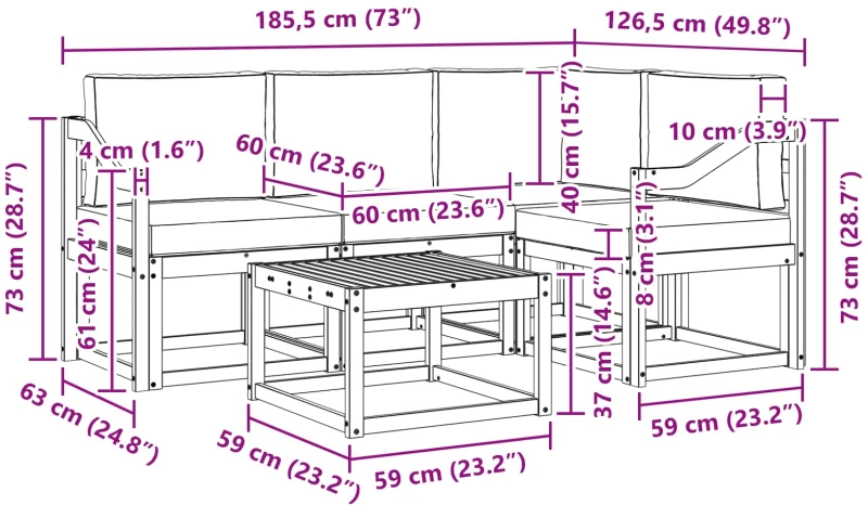 vidaXL Σειρά Καναπέ Εξωτερικού με μαξιλάρι 5 pcs Άσπρο και Ανθρακί