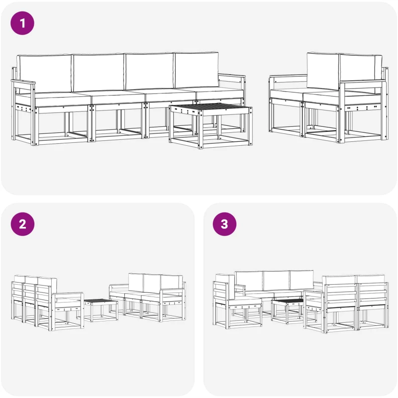 vidaXL Σειρά Καναπέ Εξωτερικού με μαξιλάρι 7 pcs Λευκό και Μπεζ