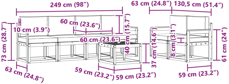 vidaXL Σειρά Καναπέ Εξωτερικού με μαξιλάρι 7 pcs Λευκό και Μπεζ